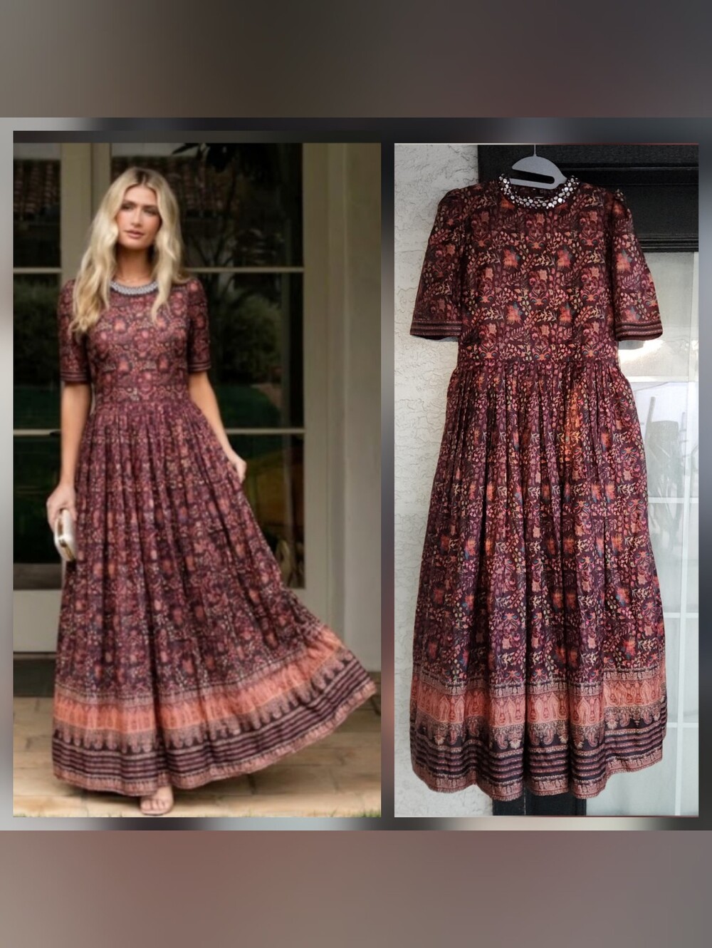 Abella Floral Maxi Dress in Burgundy and Peach - Picture 1 of 2